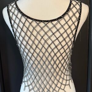 12th Tribe Black Beaded Mesh Tank Top